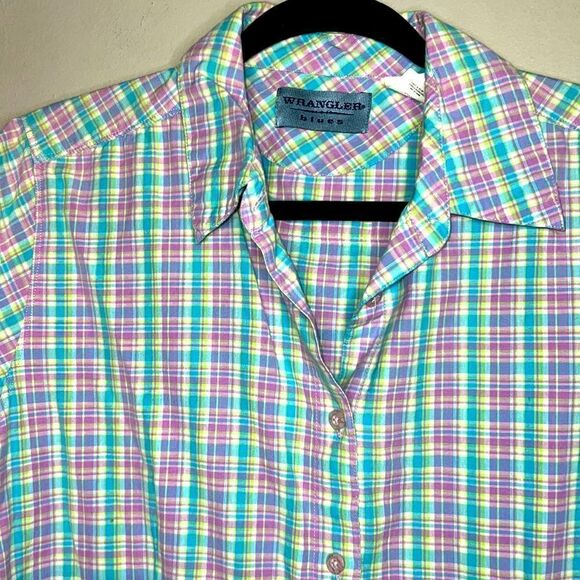 Wrangler Blues Western Plaid Button Up Shirt, Size Large - Picture 3 of 6